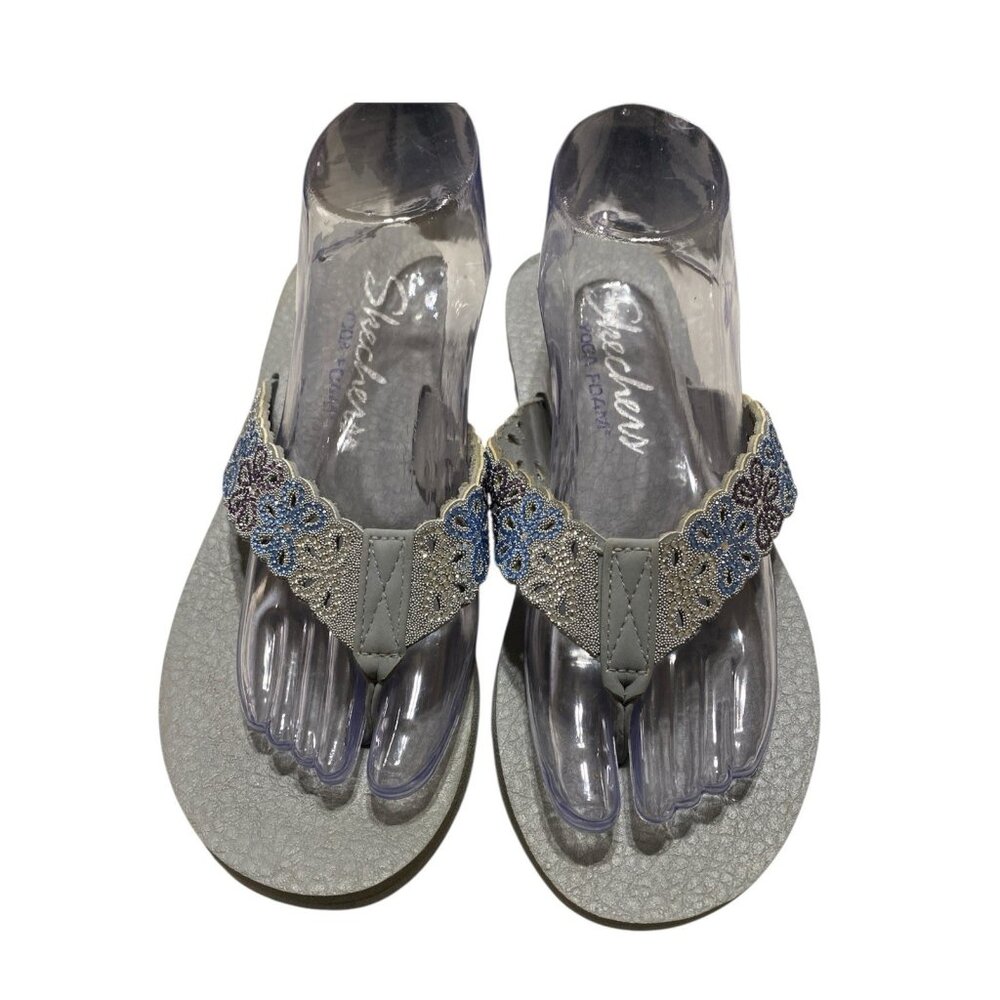 Skechers Sandals Yoga Foam Size 8 Floral Rhinestone Multicolor Flip Flop Thong